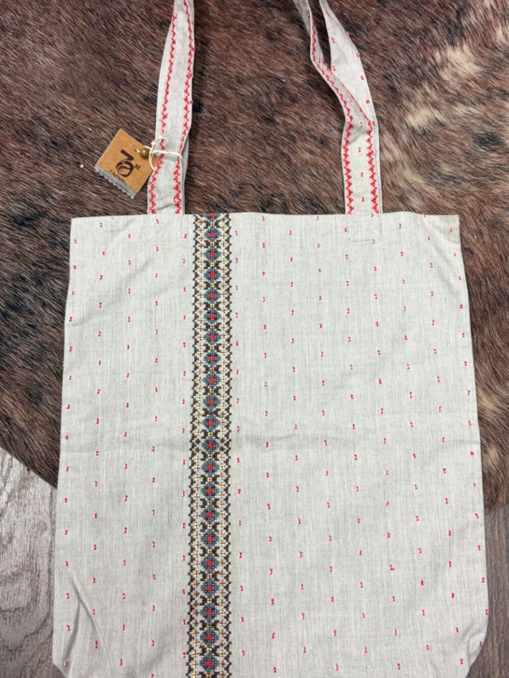 7th Artisan Handmade Embroidered Gray Canvas Tote Bag – Boho Shoulder Bag